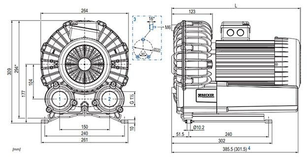 Габаритные размеры (чертеж) Becker SV 130/2 0.75